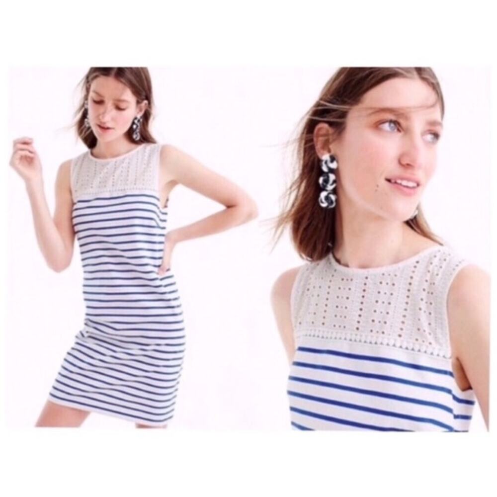 J.Crew Eyelet Yoke & Striped 100% Cotton Dress